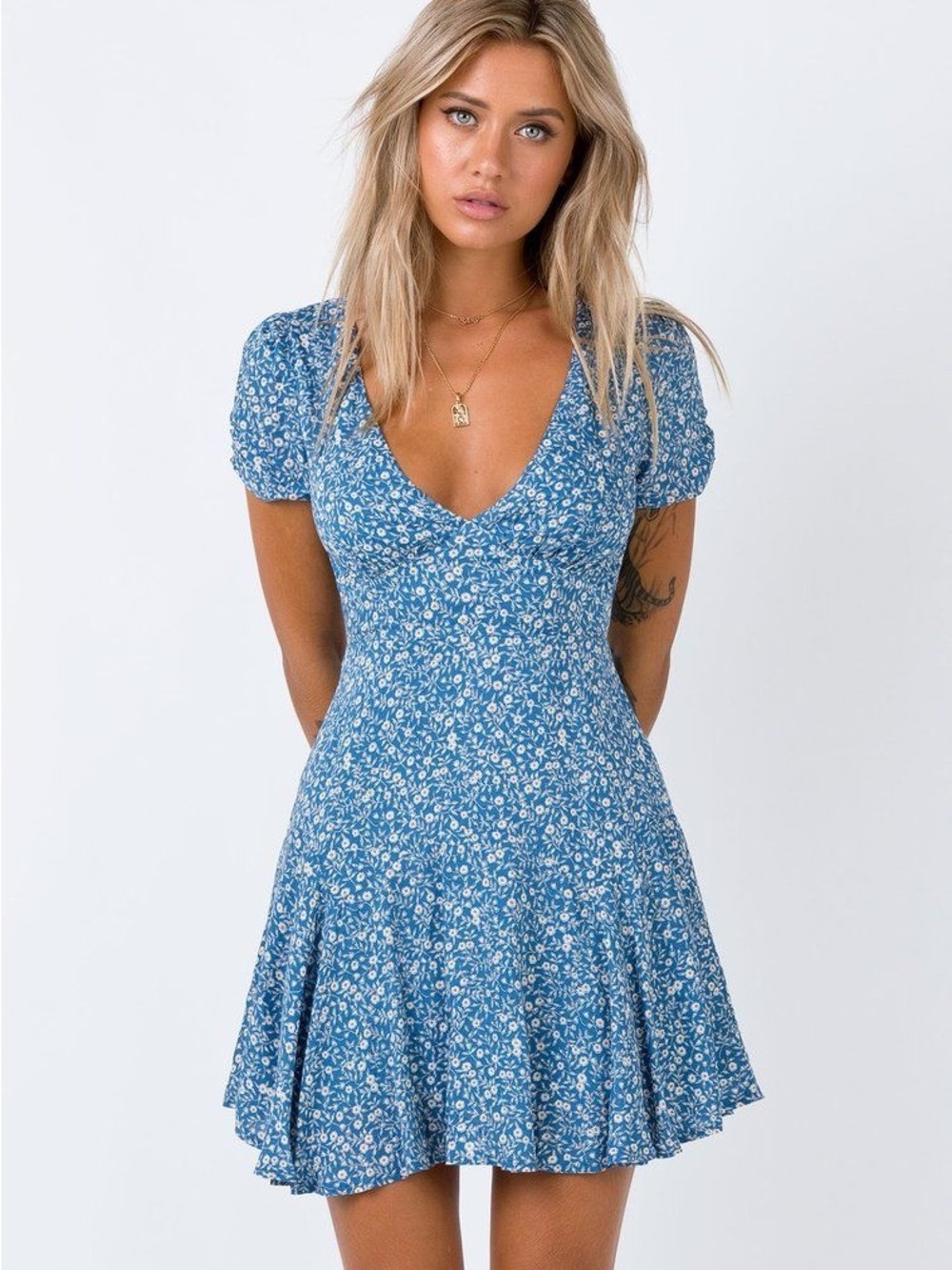 Princess Polly The Sting Blue Floral Fit & Flare Mini Dress